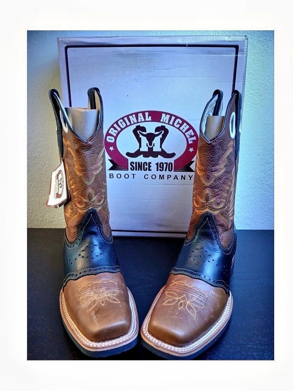 Men's Honey Black Leather Rodeo Boots